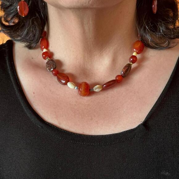 Carolyn Pollack Sterling Carnelian & Jasper Beads Necklace & Dangle Earrings Set